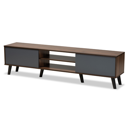 BAXTON STUDIO Clapton Modern and Contemporary Multi-Tone Grey and Walnut Brown Finished Wood TV Stand 179-11225-Zoro